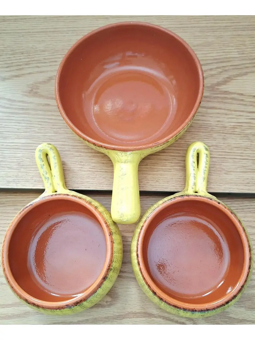 De Silva VTG Yellow Glazed Terracotta Handled Bowls - Made in Italy - 3 Set